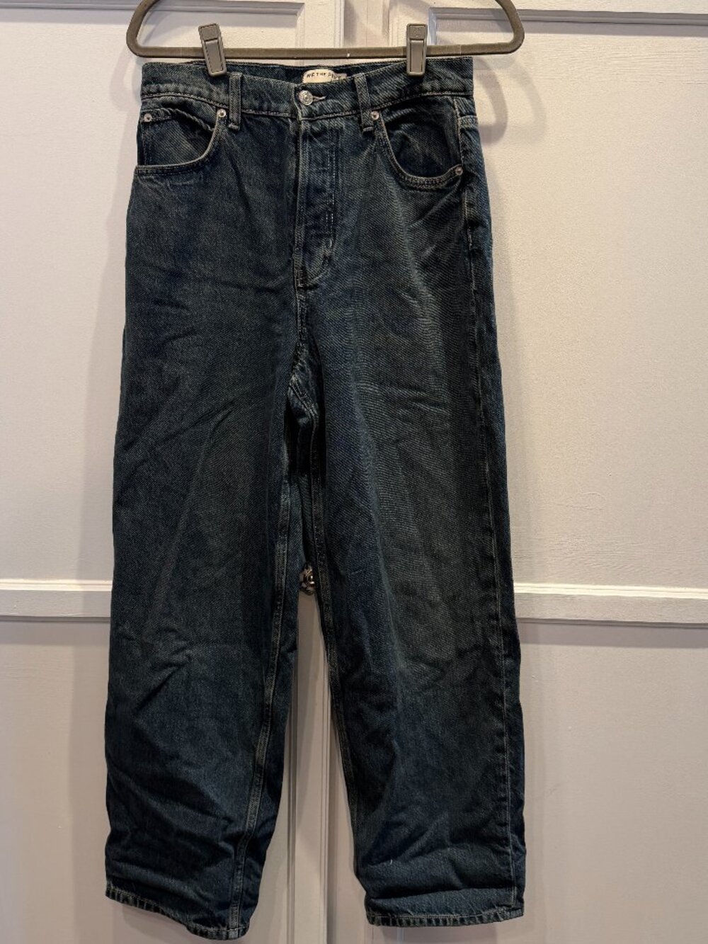 We The Free Wide Leg Dark Blue Denim Button Front Jeans Size 28
